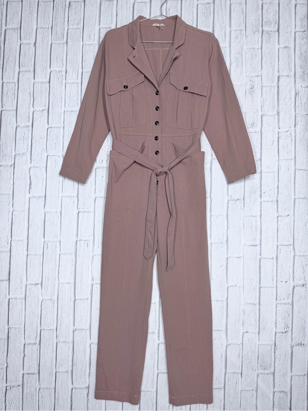 🤎 Easel Los Angeles Utility Jumpsuit Mauve Pink Cotton Size Small